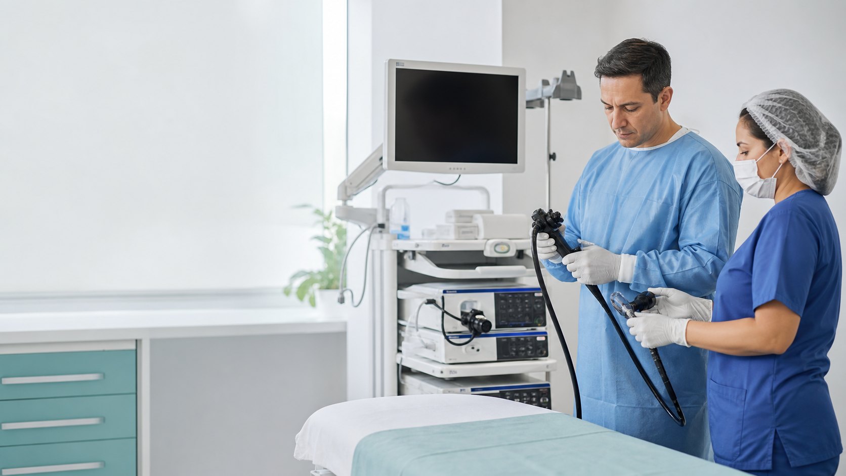 Equipe preparando o setor de Endoscopia